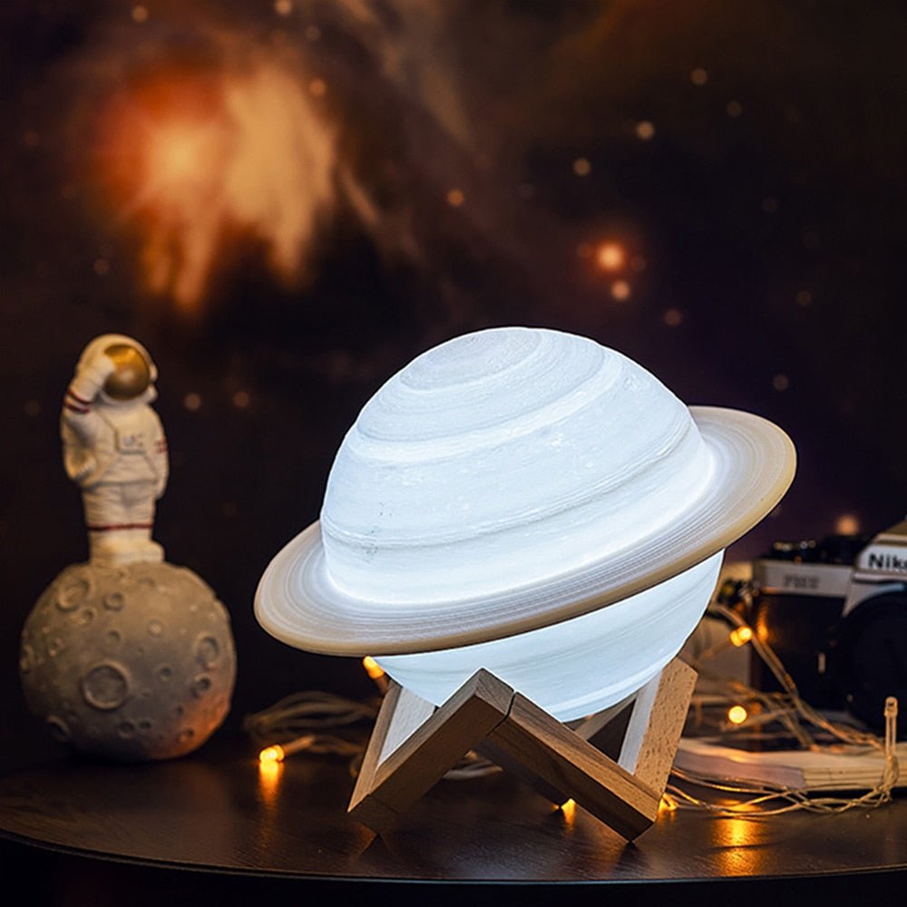 Table Lamp ABS 6 in 3D Printed Saturn Replica Adjustable Color Celestial Decor Bedroom Living Room Gift | Thomler