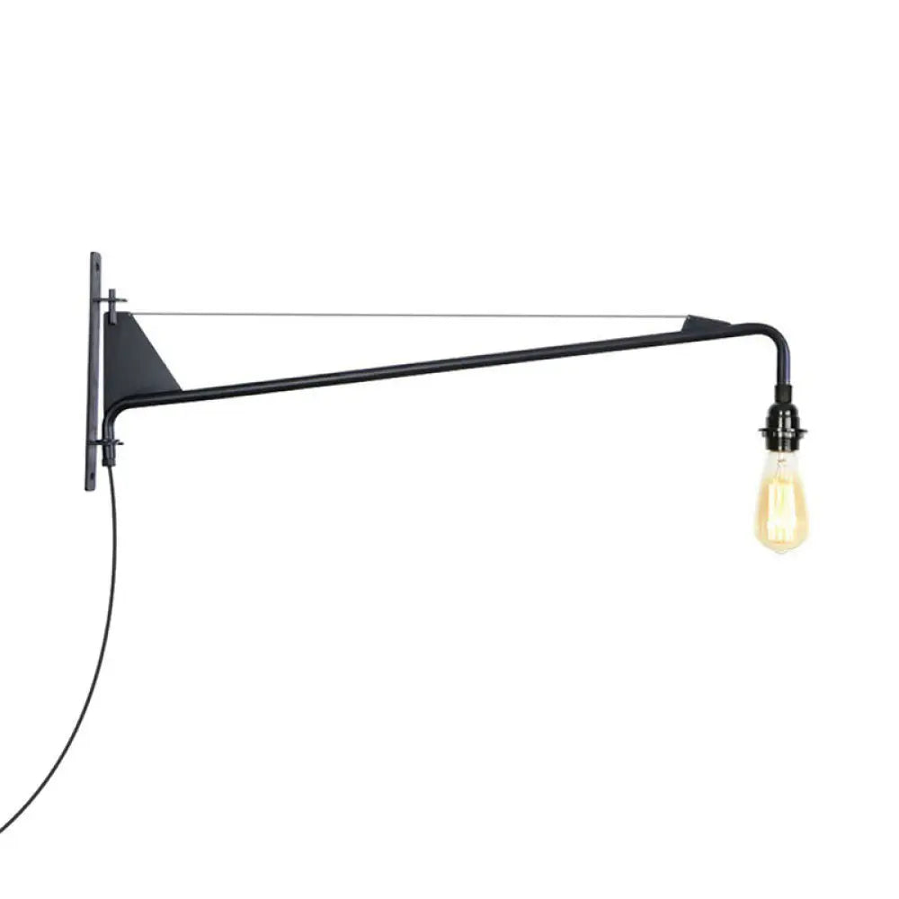 Industrial Swing Arm Wall Sconce Black Metal Shade Adjustable Long Reach Plug-In Hardwired Edison Vintage Loft Farmhouse | Thomler