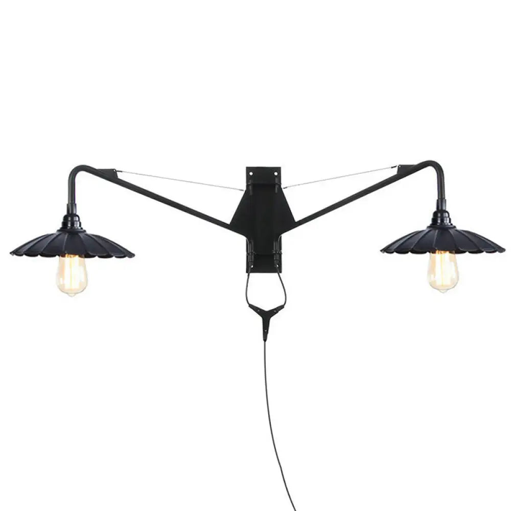 Industrial Swing Arm Wall Sconce Black Metal Shade Adjustable Long Reach Plug-In Hardwired Edison Vintage Loft Farmhouse | Thomler