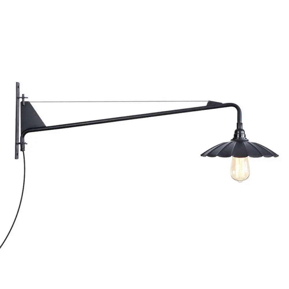 Industrial Swing Arm Wall Sconce Black Metal Shade Adjustable Long Reach Plug-In Hardwired Edison Vintage Loft Farmhouse | Thomler