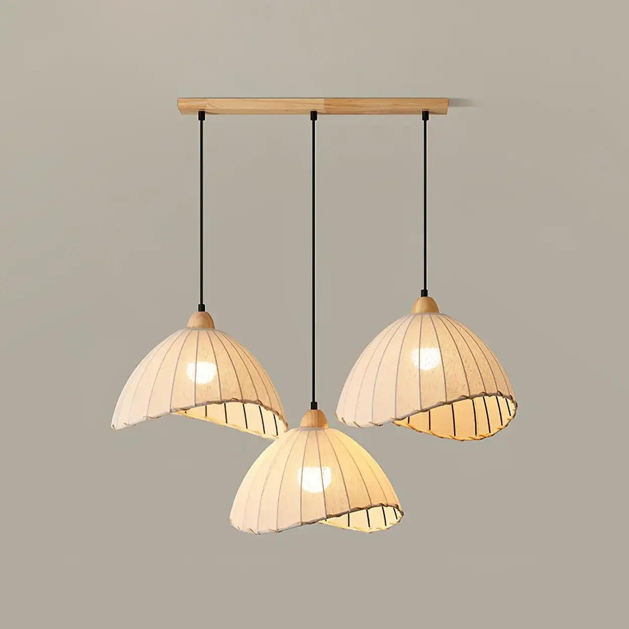 Pendant Light Wood Fabric Shade 150.0 cm 59.1 Inch Dining Room Scandinavian Japandi Hanging Ceiling Lamp E27 | Thomler