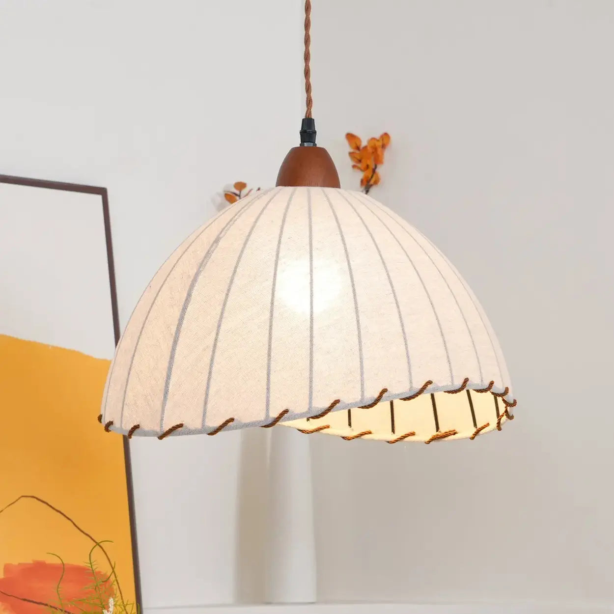 Pendant Light Wood Fabric Shade 150.0 cm 59.1 Inch Dining Room Scandinavian Japandi Hanging Ceiling Lamp E27 | Thomler