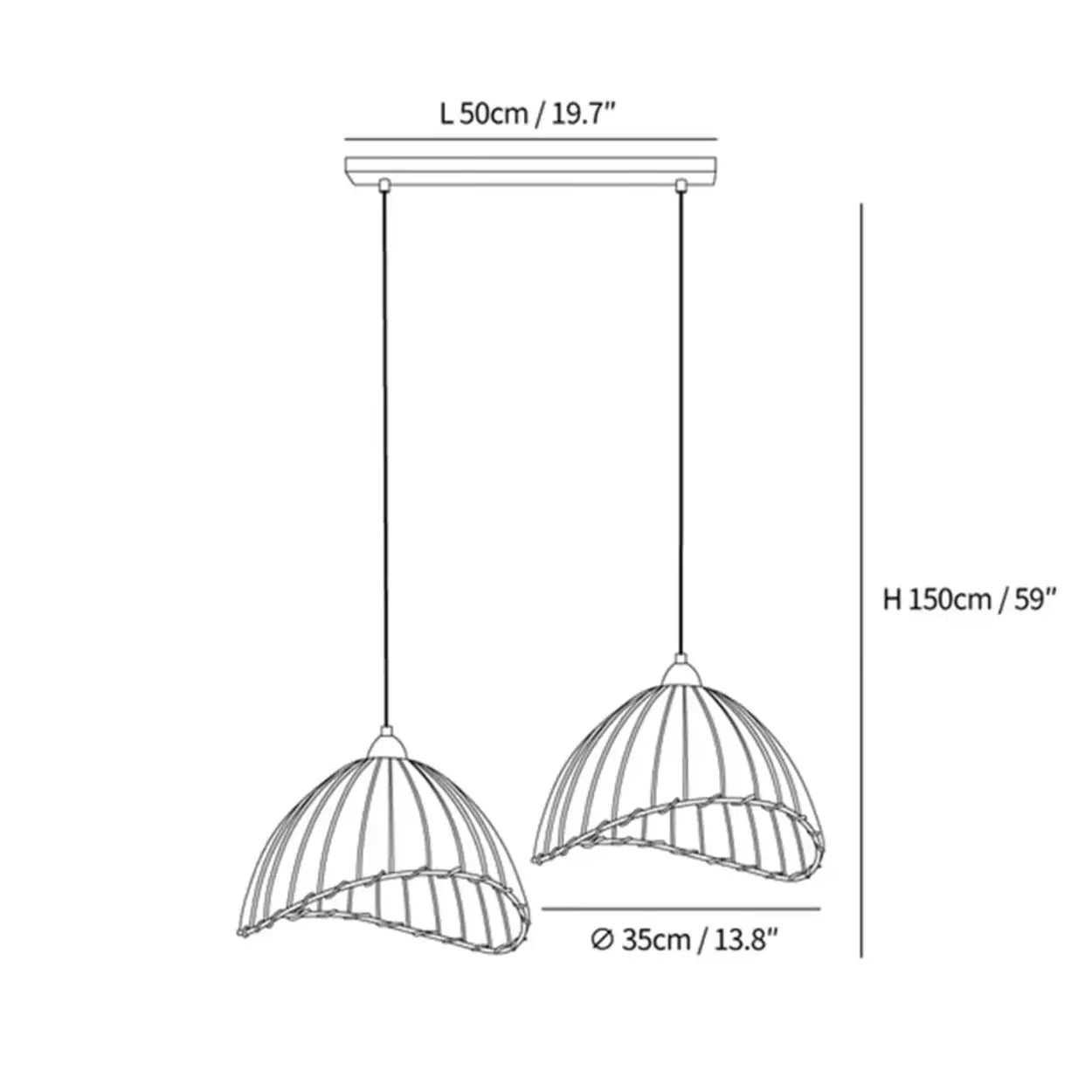 Pendant Light Wood Fabric Shade 150.0 cm 59.1 Inch Dining Room Scandinavian Japandi Hanging Ceiling Lamp E27 | Thomler