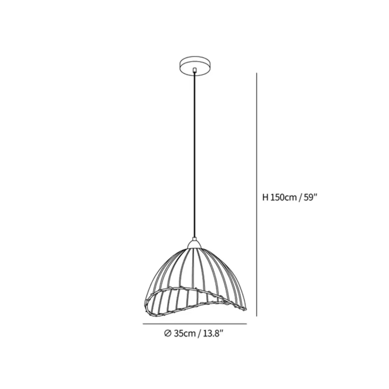 Pendant Light Wood Fabric Shade 150.0 cm 59.1 Inch Dining Room Scandinavian Japandi Hanging Ceiling Lamp E27 | Thomler