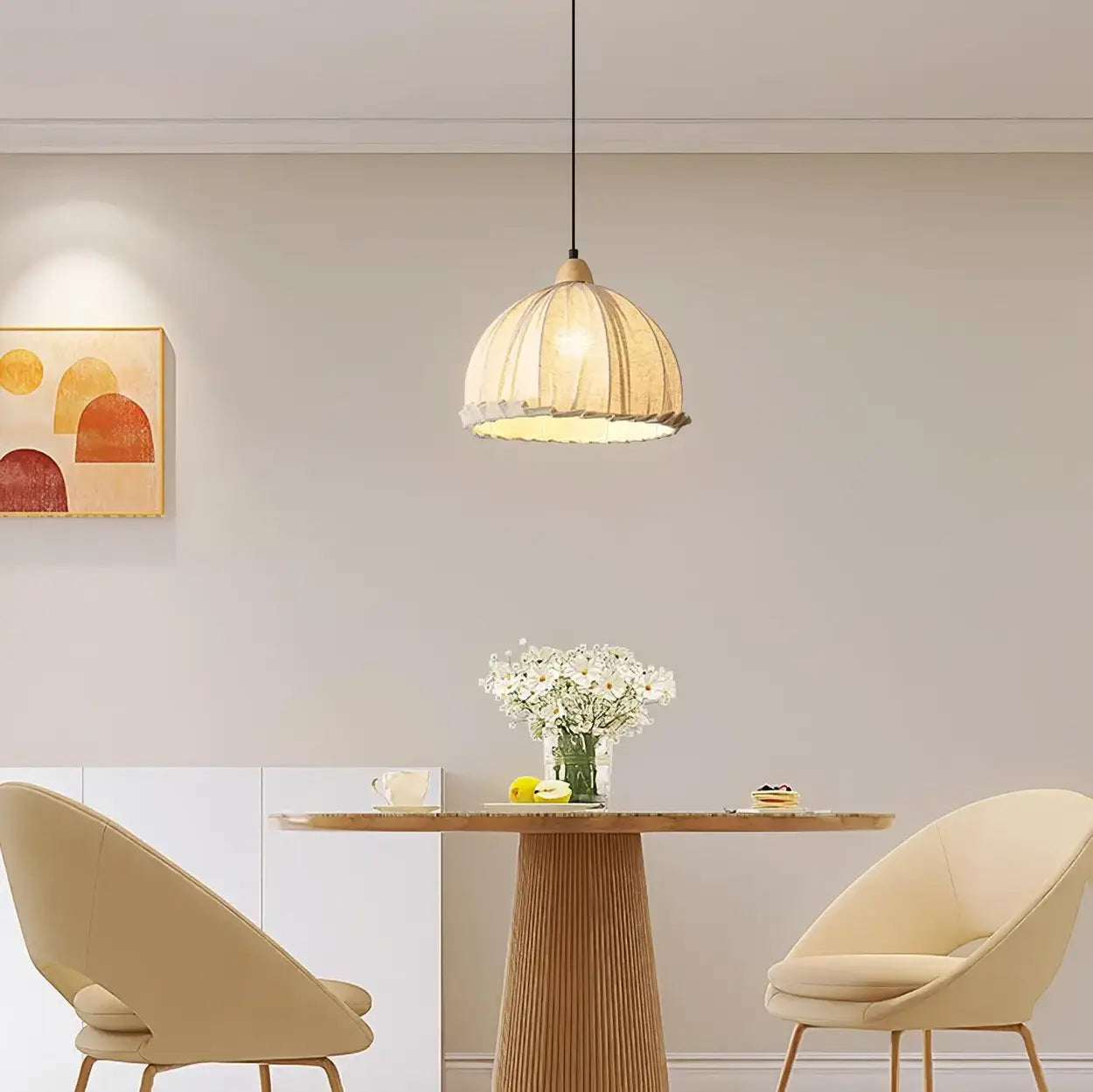 Pendant Light Wood Fabric Shade 150.0 cm 59.1 Inch Dining Room Scandinavian Japandi Hanging Ceiling Lamp E27 | Thomler