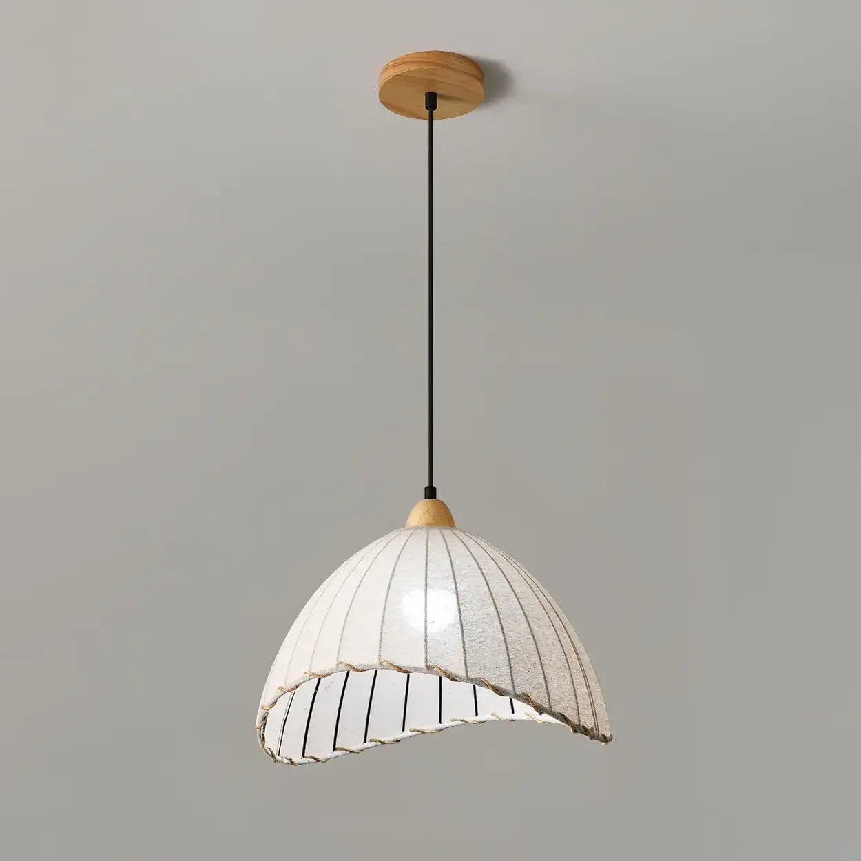 Pendant Light Wood Fabric Shade 150.0 cm 59.1 Inch Dining Room Scandinavian Japandi Hanging Ceiling Lamp E27 | Thomler