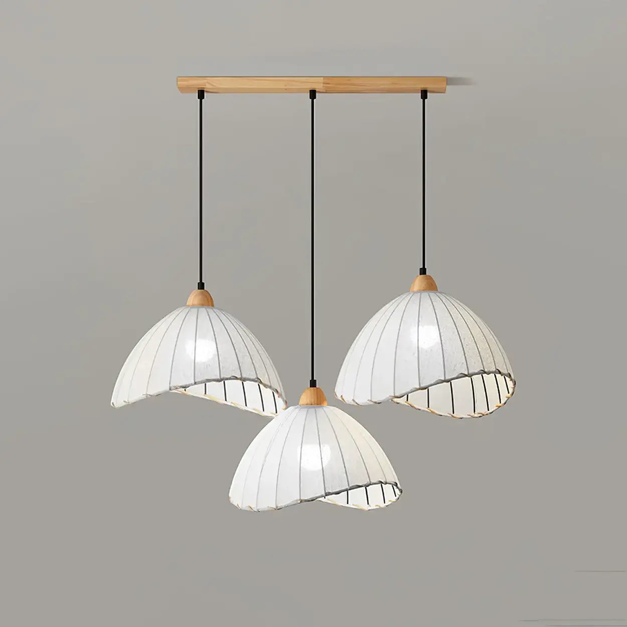 Pendant Light Wood Fabric Shade 150.0 cm 59.1 Inch Dining Room Scandinavian Japandi Hanging Ceiling Lamp E27 | Thomler