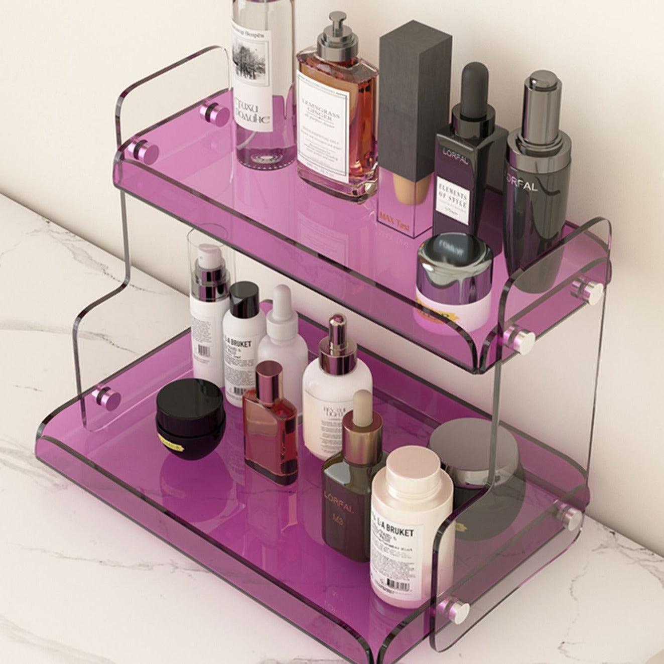 Storage Shelf Plexiglass 12.6 in Two Tier Purple Bathroom Vanity Organizer Countertop Display Rack | Thomler