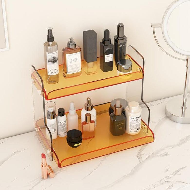 Storage Shelf Plexiglass 12.6 in Two Tier Purple Bathroom Vanity Organizer Countertop Display Rack | Thomler