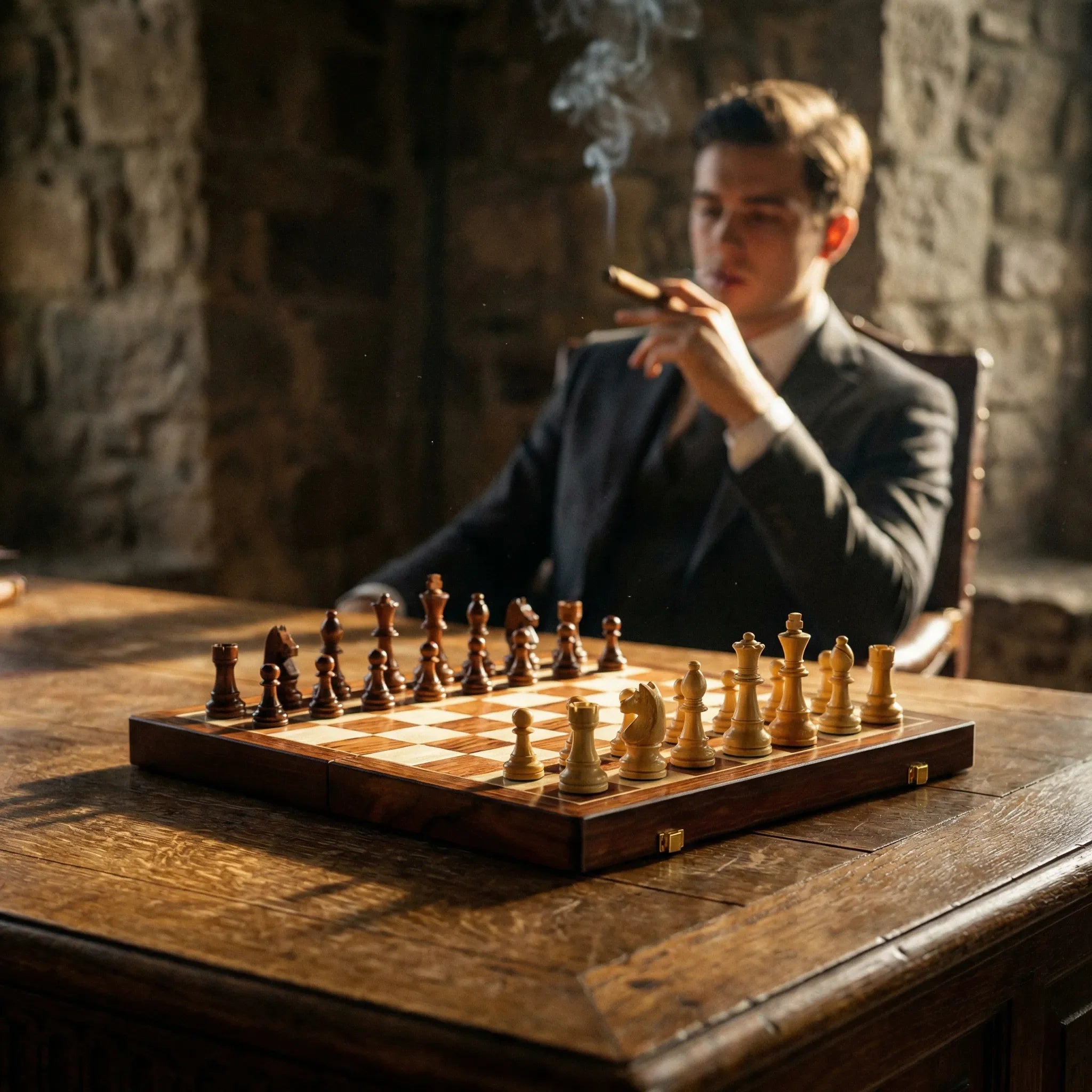 Folding Wooden Chess Set with Carved Pieces & Storage | Portable Travel Board for Home & Trips | Classic Game | Thomler