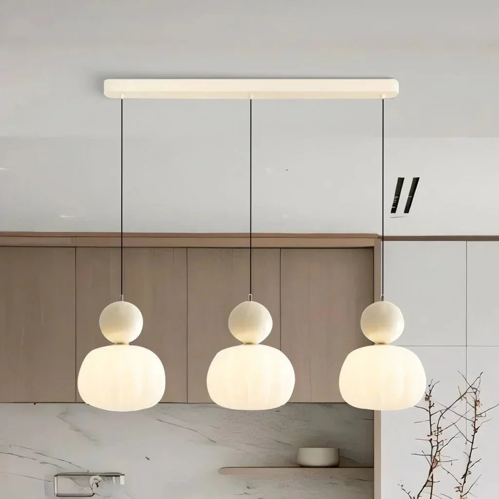 Cream Art Deco Hanging Lamp with Metal Dome Shade for Kitchen & Dining Room | Modern Geometric Pendant Ceiling Fixture | Thomler