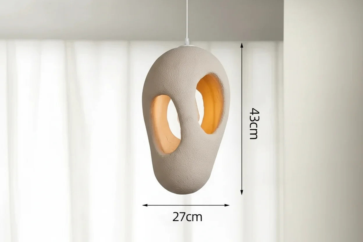 Pendant Light Resin Sculptural 11.8 in Cream Dining Room Japandi Hanging Ceiling Lamp Organic Modern Minimalist | Thomler