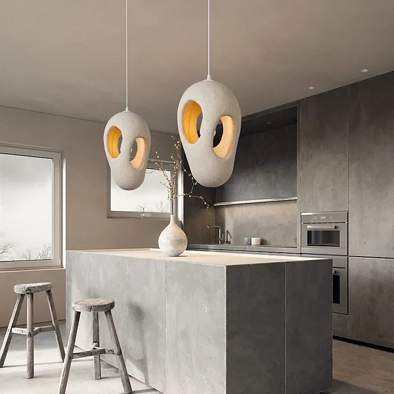 Pendant Light Resin Sculptural 11.8 in Cream Dining Room Japandi Hanging Ceiling Lamp Organic Modern Minimalist | Thomler