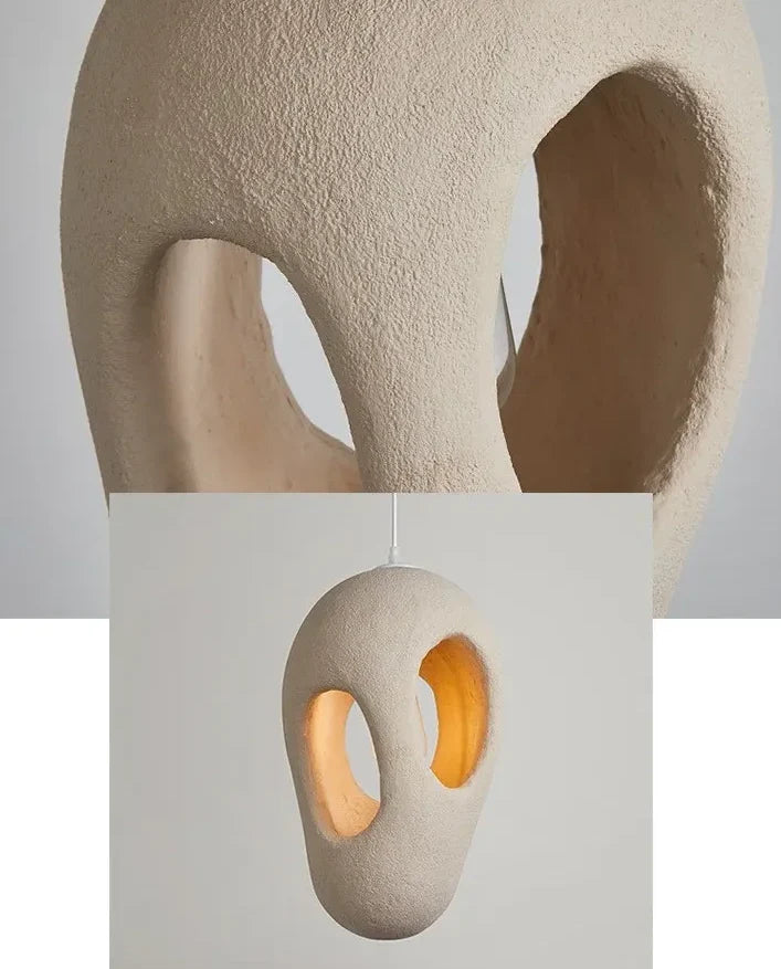 Pendant Light Resin Sculptural 11.8 in Cream Dining Room Japandi Hanging Ceiling Lamp Organic Modern Minimalist | Thomler
