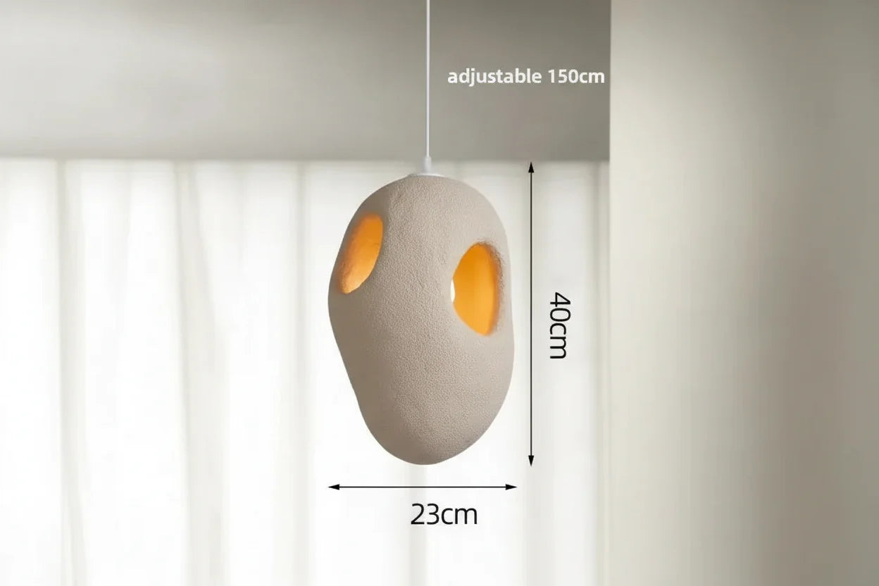 Pendant Light Resin Sculptural 11.8 in Cream Dining Room Japandi Hanging Ceiling Lamp Organic Modern Minimalist | Thomler