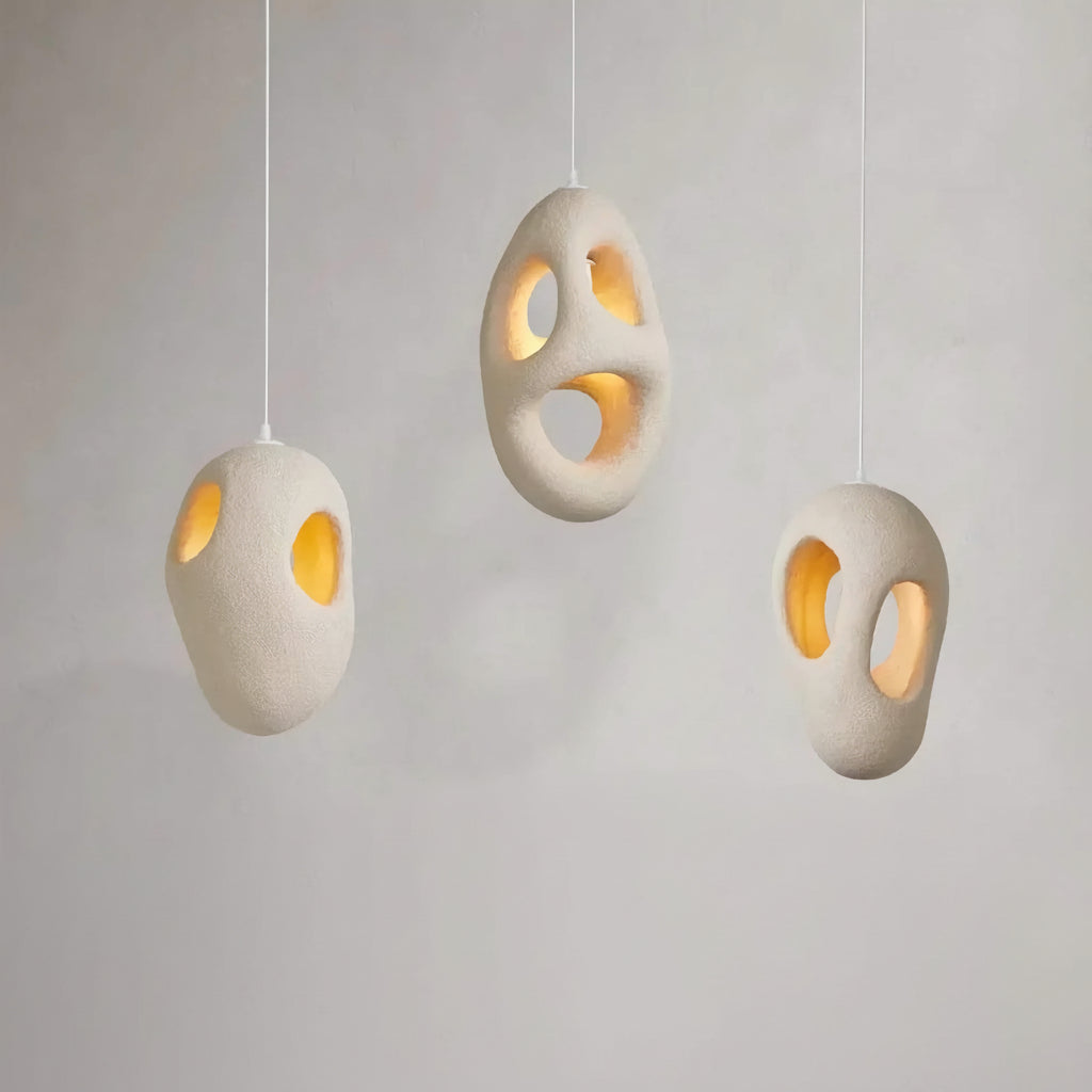Pendant Light Resin Sculptural 11.8 in Cream Dining Room Japandi Hanging Ceiling Lamp Organic Modern Minimalist | Thomler
