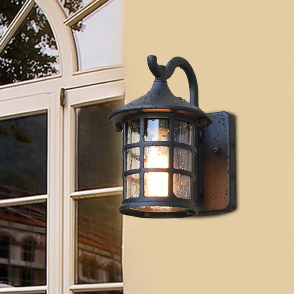 Farmhouse Outdoor Wall Sconce with Textured Glass Shade for Porch Patio Entryway - Lantern Design Exterior Light Fixture Hardwired | Thomler