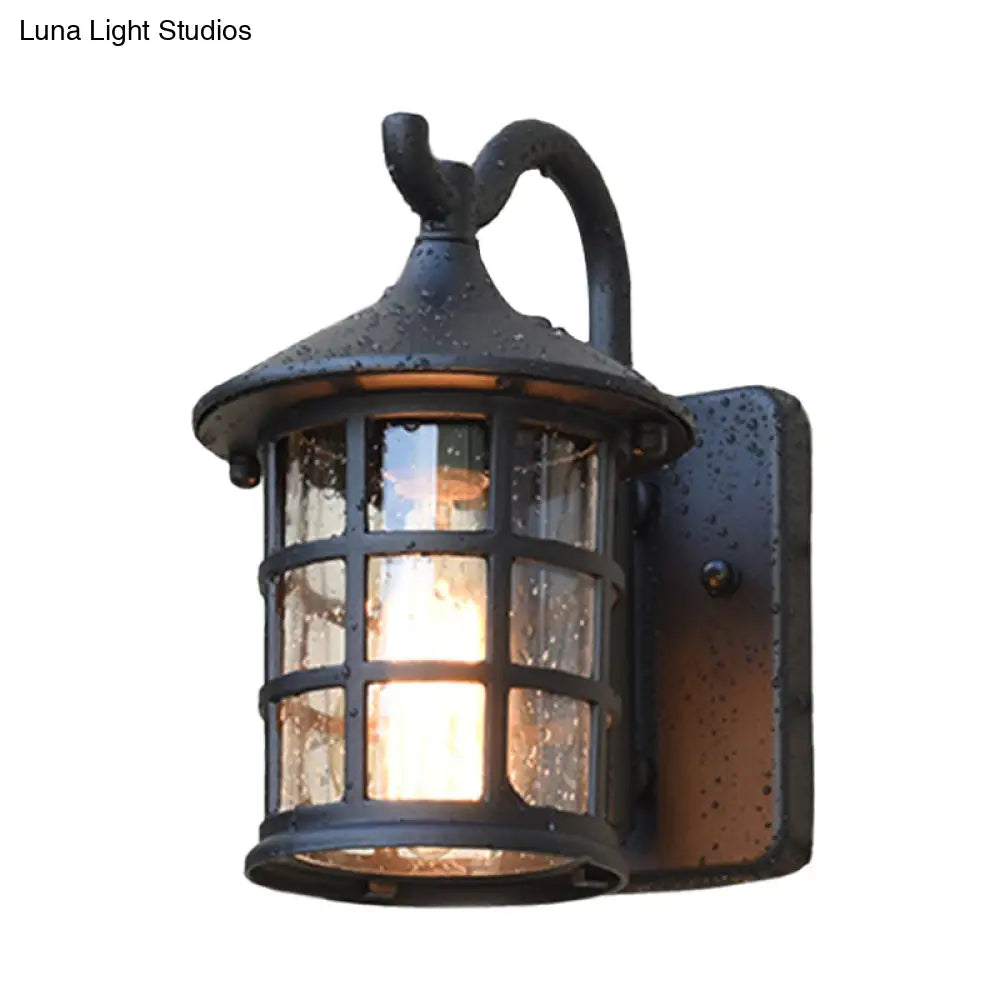 Farmhouse Outdoor Wall Sconce with Textured Glass Shade for Porch Patio Entryway - Lantern Design Exterior Light Fixture Hardwired | Thomler