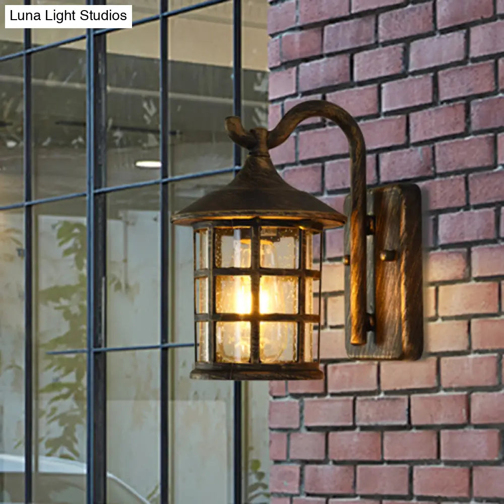Farmhouse Outdoor Wall Sconce with Textured Glass Shade for Porch Patio Entryway - Lantern Design Exterior Light Fixture Hardwired | Thomler