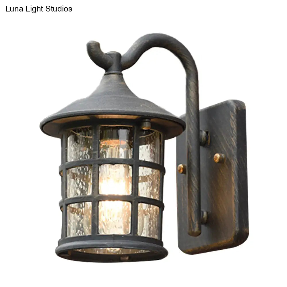 Farmhouse Outdoor Wall Sconce with Textured Glass Shade for Porch Patio Entryway - Lantern Design Exterior Light Fixture Hardwired | Thomler