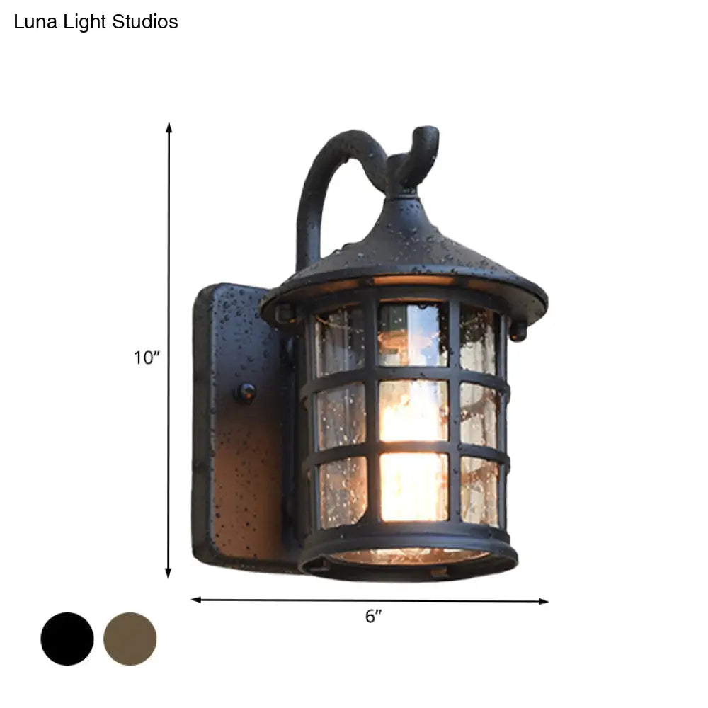 Farmhouse Outdoor Wall Sconce with Textured Glass Shade for Porch Patio Entryway - Lantern Design Exterior Light Fixture Hardwired | Thomler