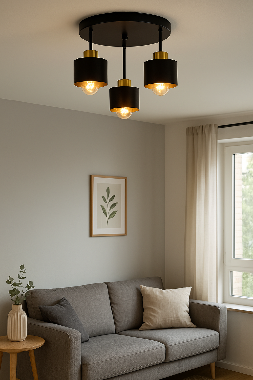 Ceiling Light Steel 30.0 cm Black Gold 3 Light Living Room Dining Table Hallway E27 Modern Flush Mount Lamp | Thomler