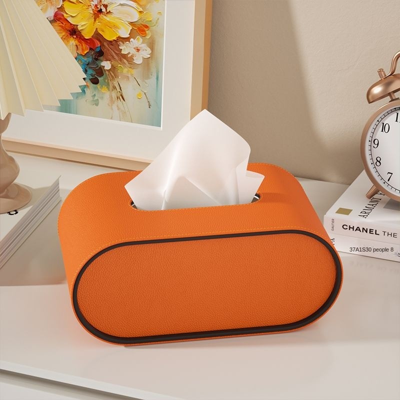 Tissue Box Leather 22.0 cm Oval Grey Beige Orange Living Room Desk Cover Holder | Thomler