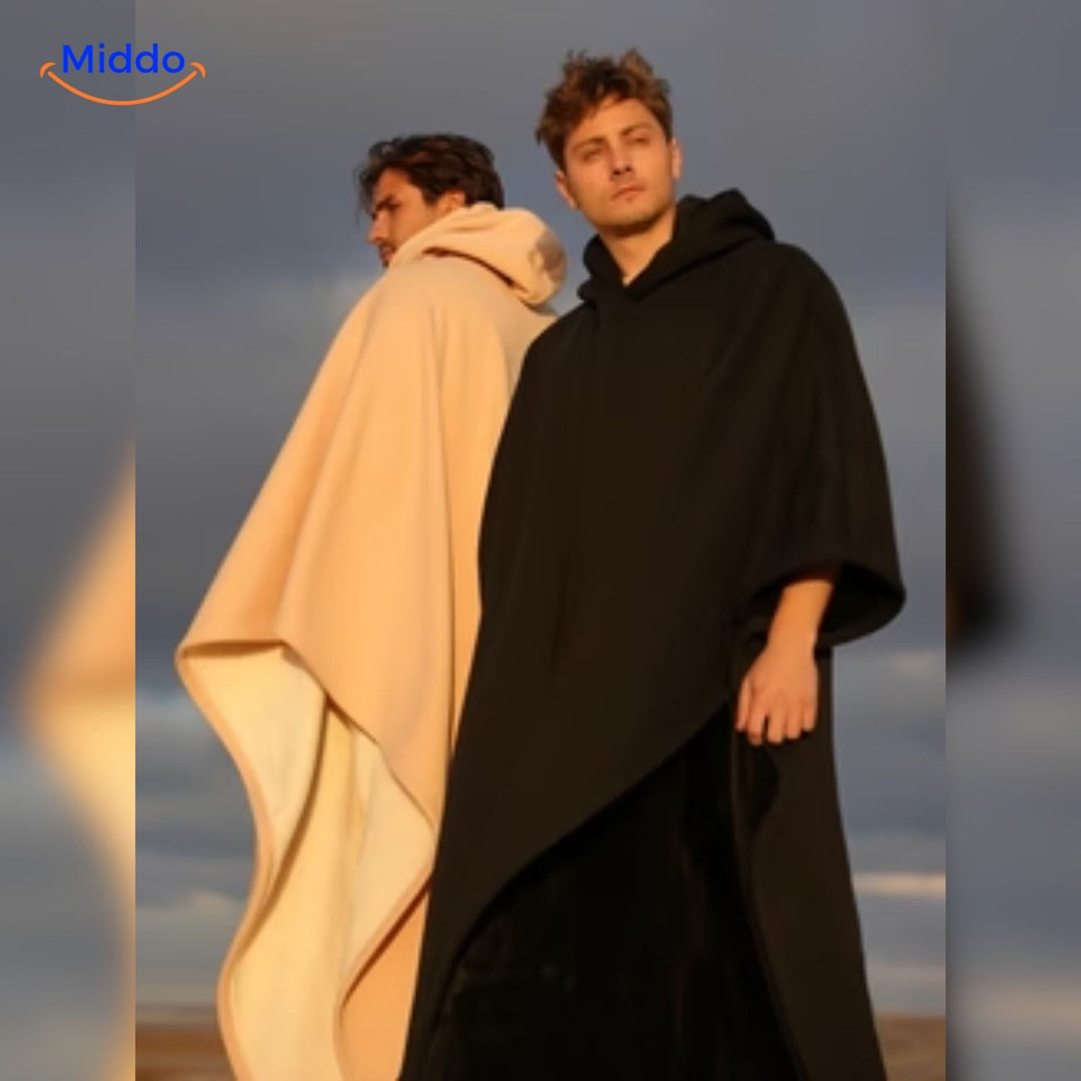 Oversized Hooded Wool Cape – Unisex Punk-Style Button-Front Cloak for Fall & Winter | Thomler