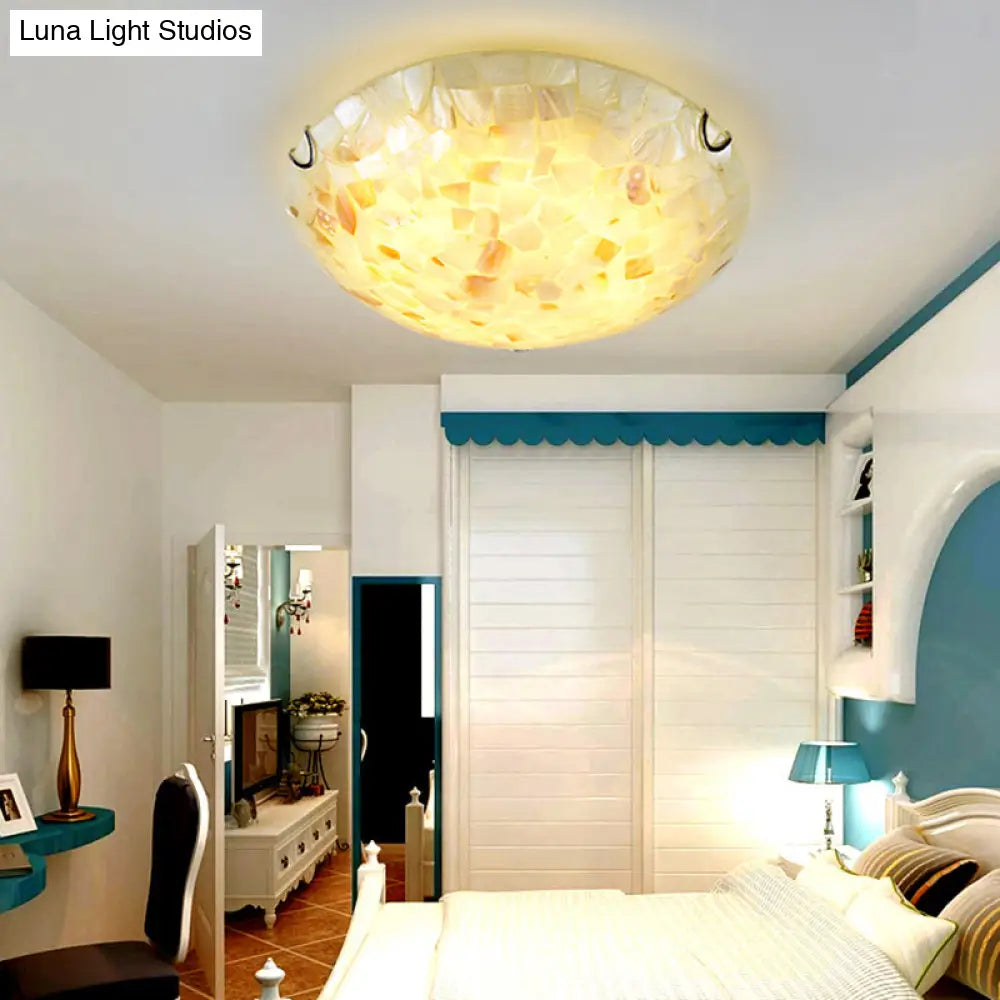 Coastal Ceiling Light with Handcrafted Mother-of-Pearl Inlay for Bedroom | Oceanfront Flush Mount Fixture in Stained Glass Aesthetic | Thomler