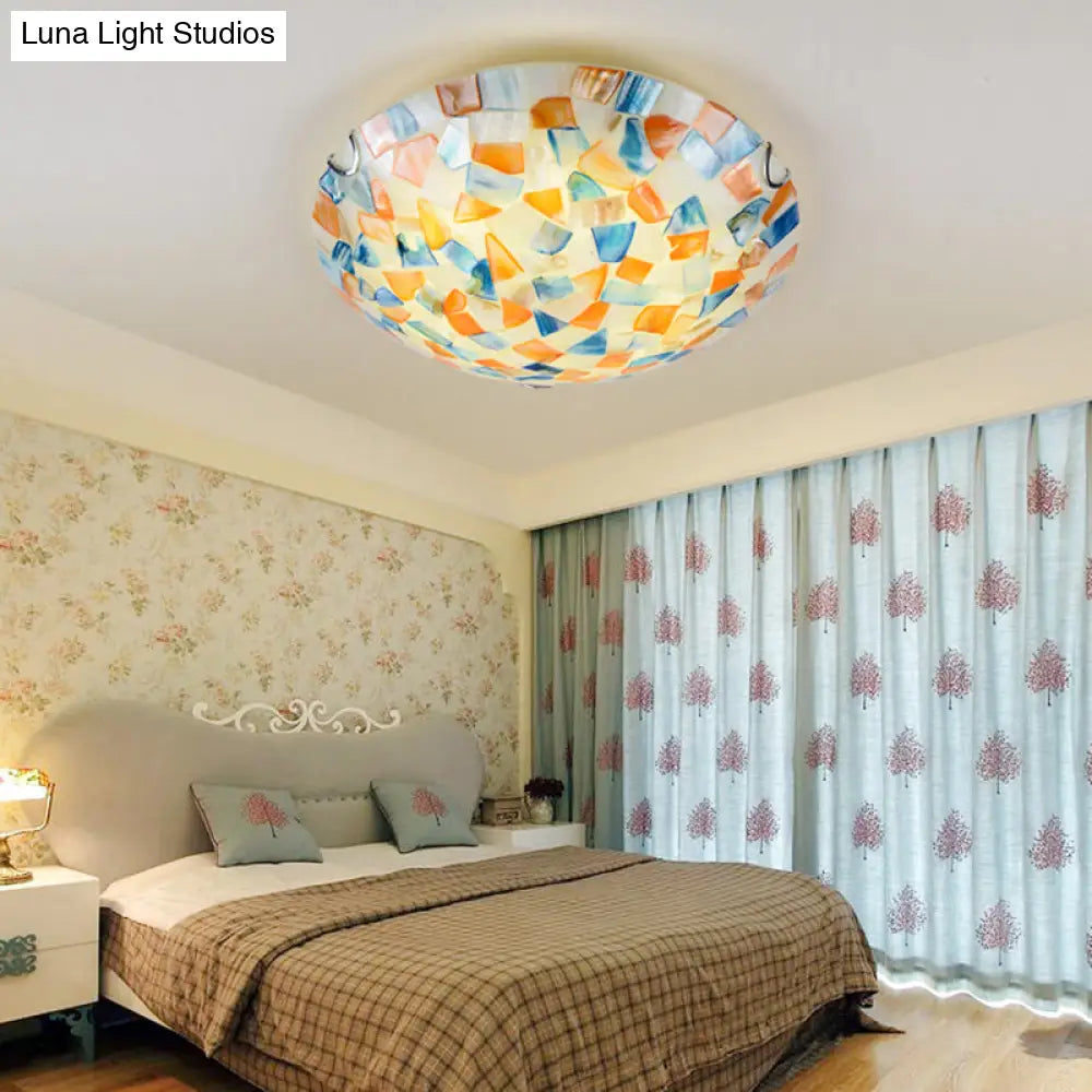 Coastal Ceiling Light with Handcrafted Mother-of-Pearl Inlay for Bedroom | Oceanfront Flush Mount Fixture in Stained Glass Aesthetic | Thomler