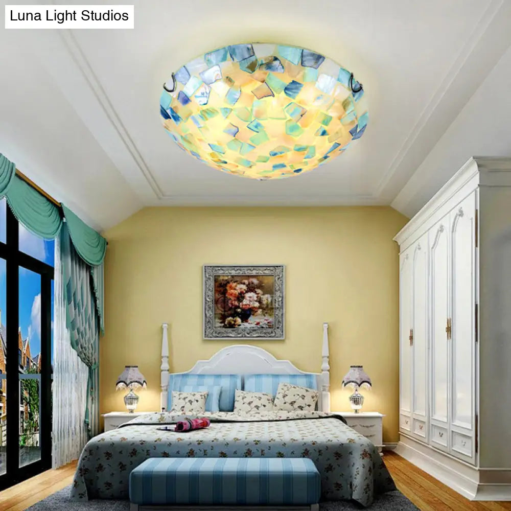 Coastal Ceiling Light with Handcrafted Mother-of-Pearl Inlay for Bedroom | Oceanfront Flush Mount Fixture in Stained Glass Aesthetic | Thomler