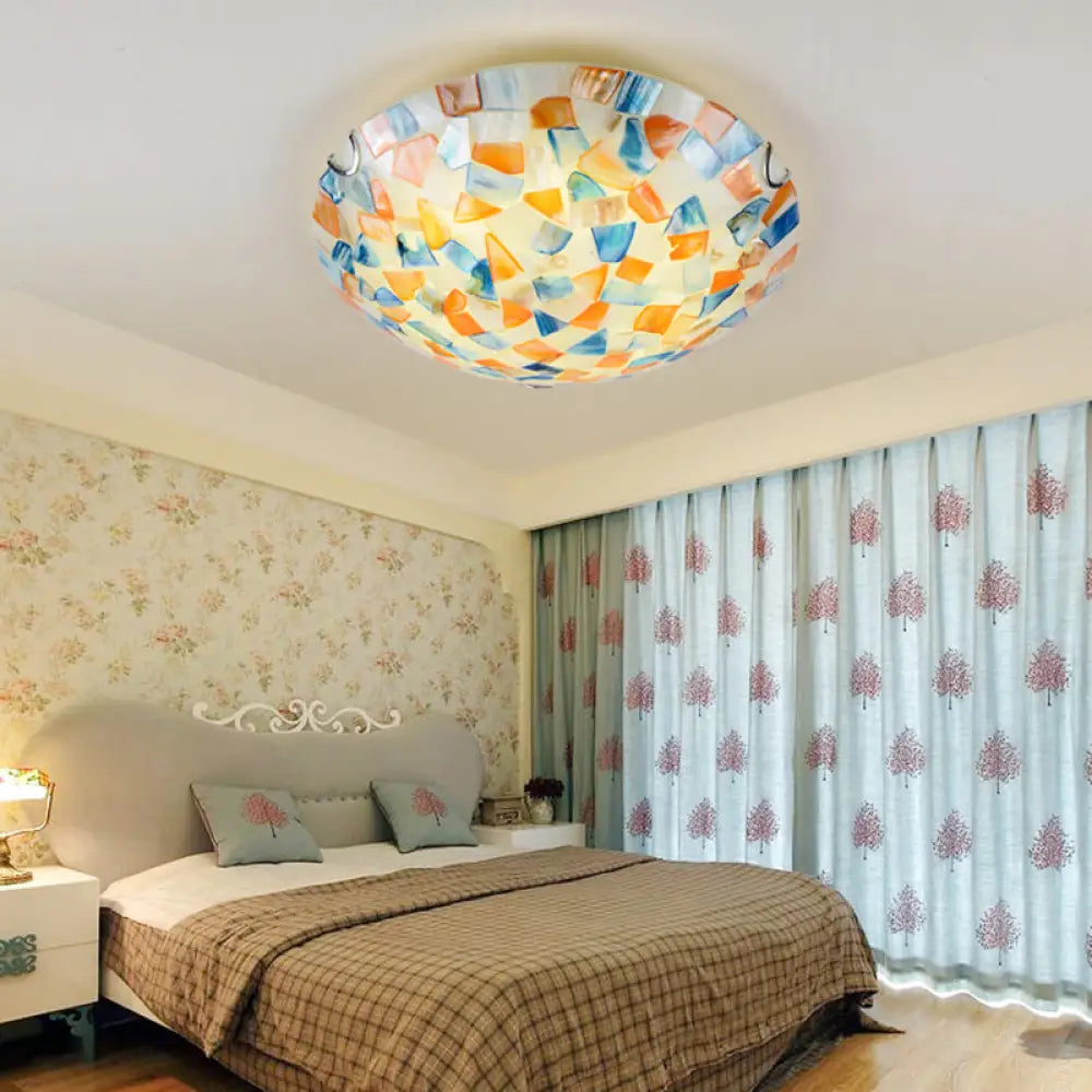 Coastal Ceiling Light with Handcrafted Mother-of-Pearl Inlay for Bedroom | Oceanfront Flush Mount Fixture in Stained Glass Aesthetic | Thomler