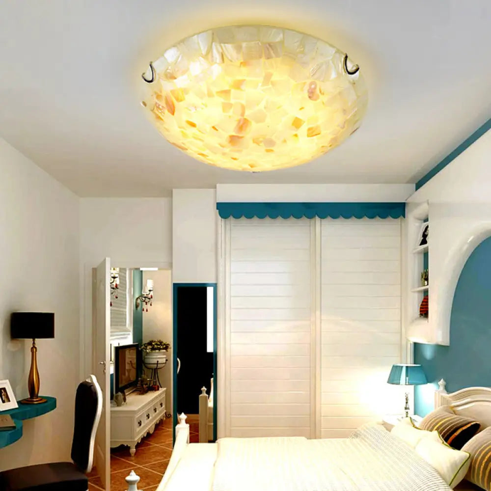 Coastal Ceiling Light with Handcrafted Mother-of-Pearl Inlay for Bedroom | Oceanfront Flush Mount Fixture in Stained Glass Aesthetic | Thomler