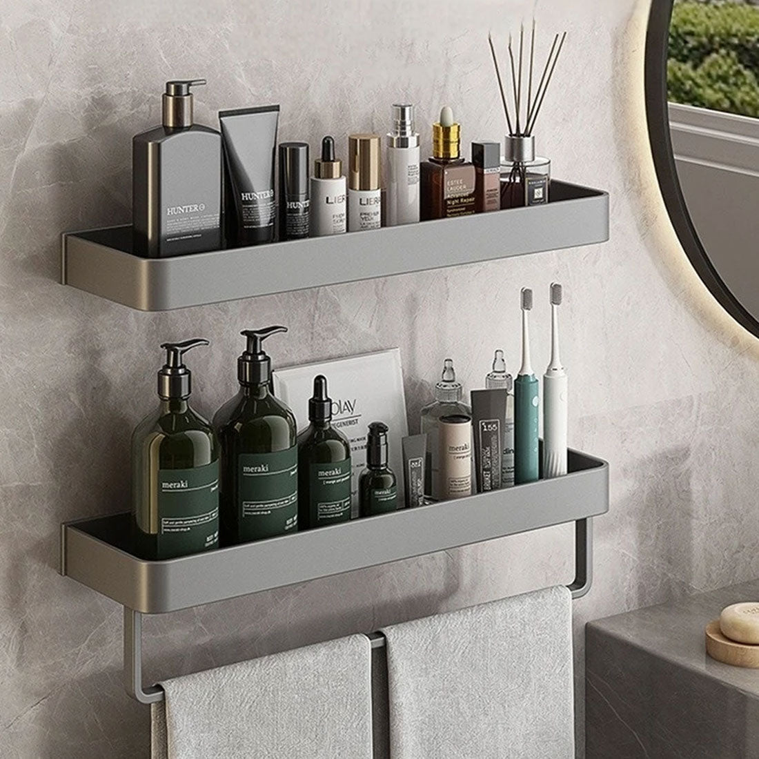 Wall Shelf Metal 30.0 cm Grey Bathroom Storage Rack Compact Shower Organiser Shelf Minimalist Modern Bathroom Accessories | Thomler