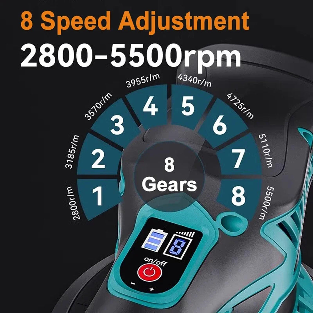 Cordless Dual-Action Auto Buffer with 8-Speed Control & Digital Display for Scratch Removal | Thomler