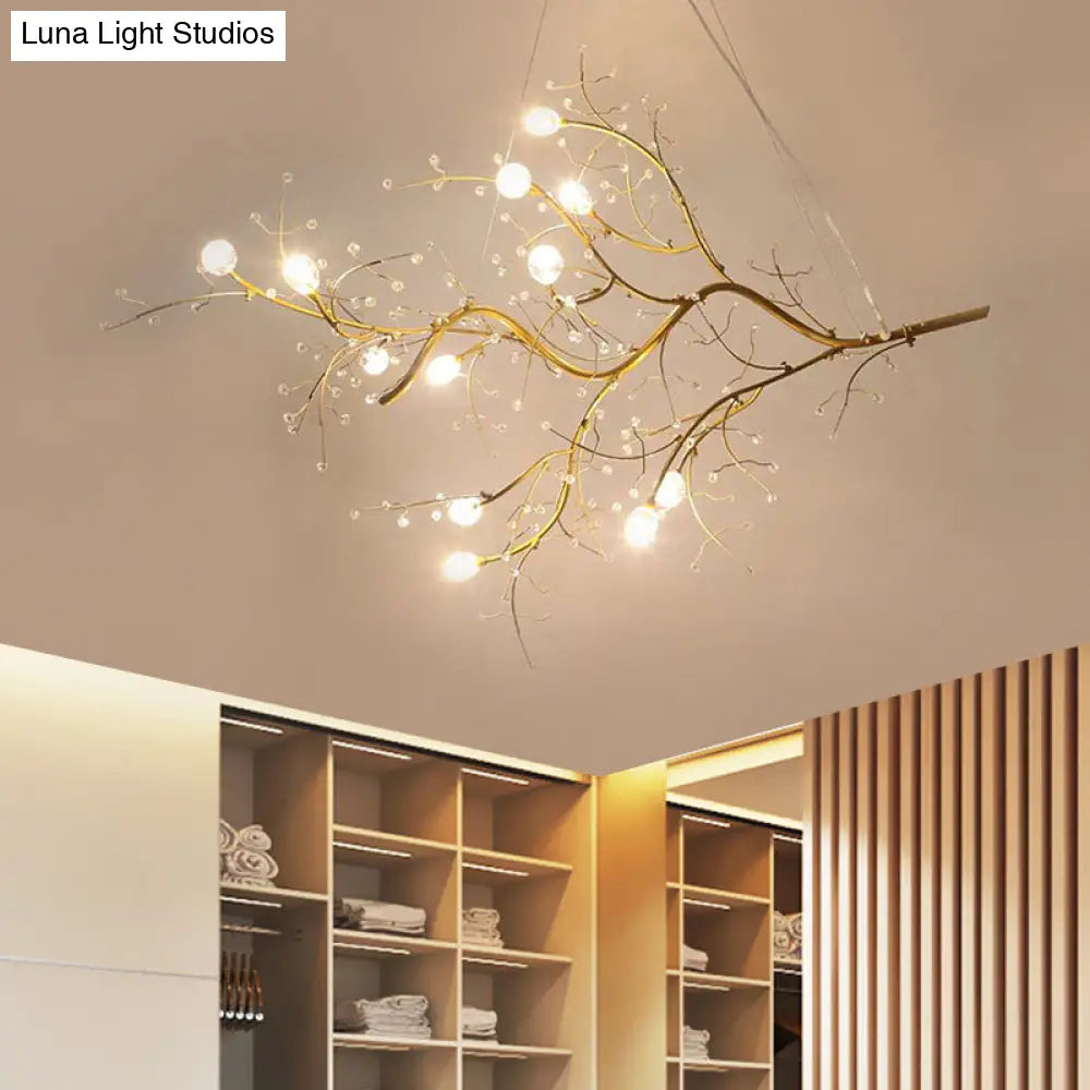 Modern Crystal Bead Chandelier 10-Light Metal Branch Ceiling Fixture for Dining Room & Living Room | Thomler