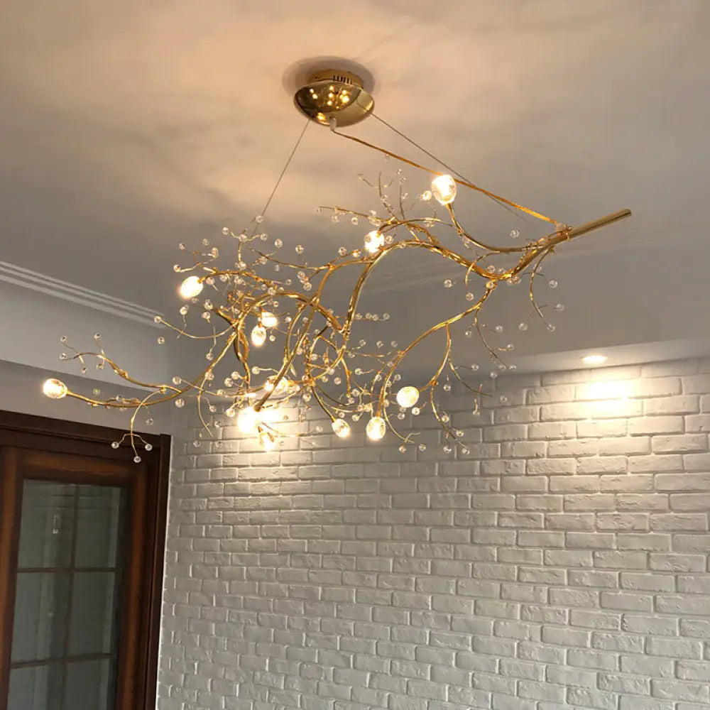 Modern Crystal Bead Chandelier 10-Light Metal Branch Ceiling Fixture for Dining Room & Living Room | Thomler