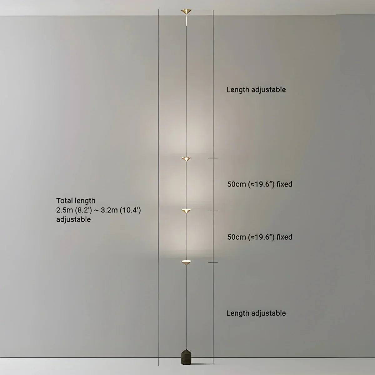 Floor To Ceiling Lamp Metal LED 2.5 m To 3.2 m Warm Light Living Room Bedroom Minimalist Vertical Lighting Fixture | Thomler