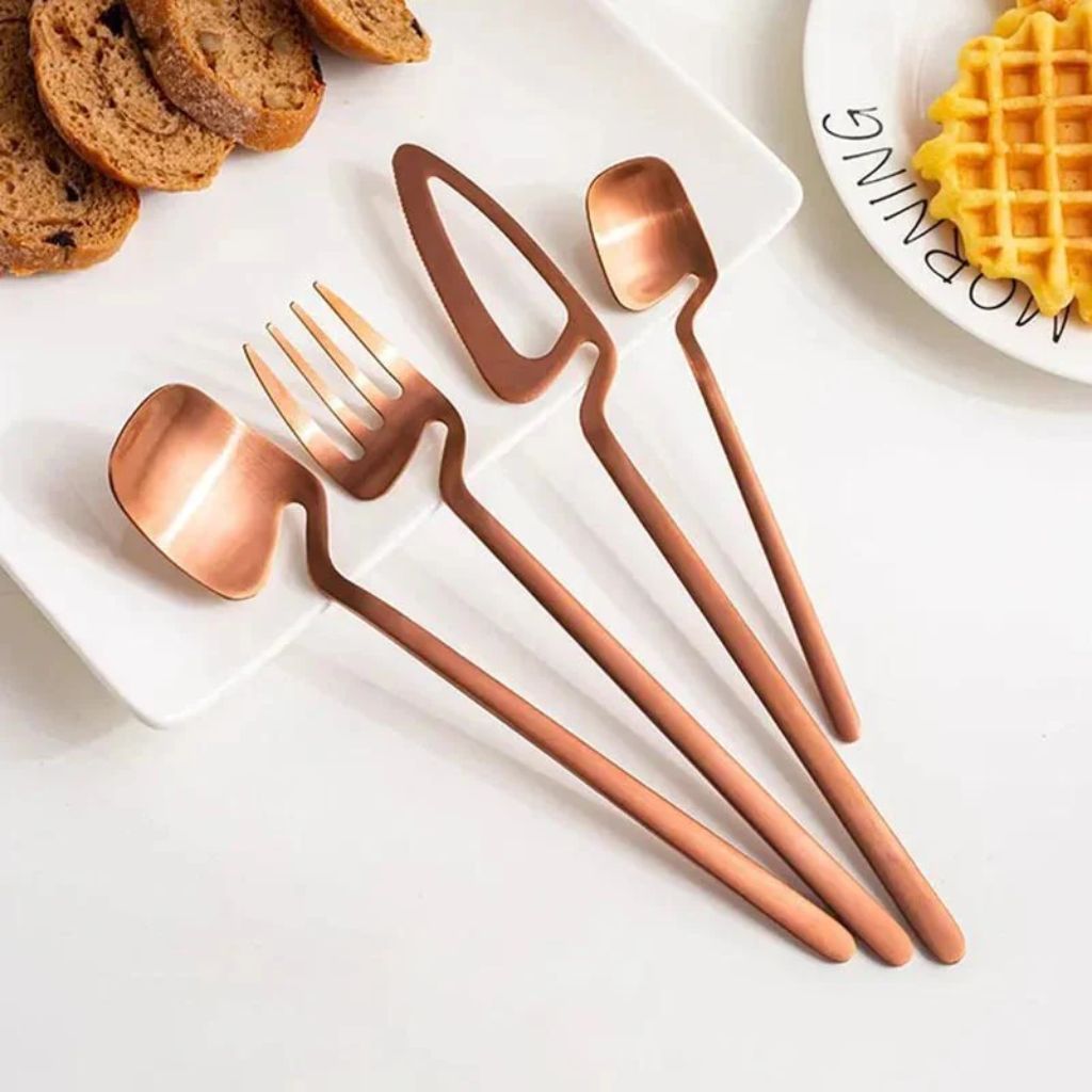 Dining Flatware Set 304 Stainless Steel Hollow Handle Fork Knife Spoon Service for 4 6 12 Modern Table Setting Silver Black Gold Rose Gold | Thomler
