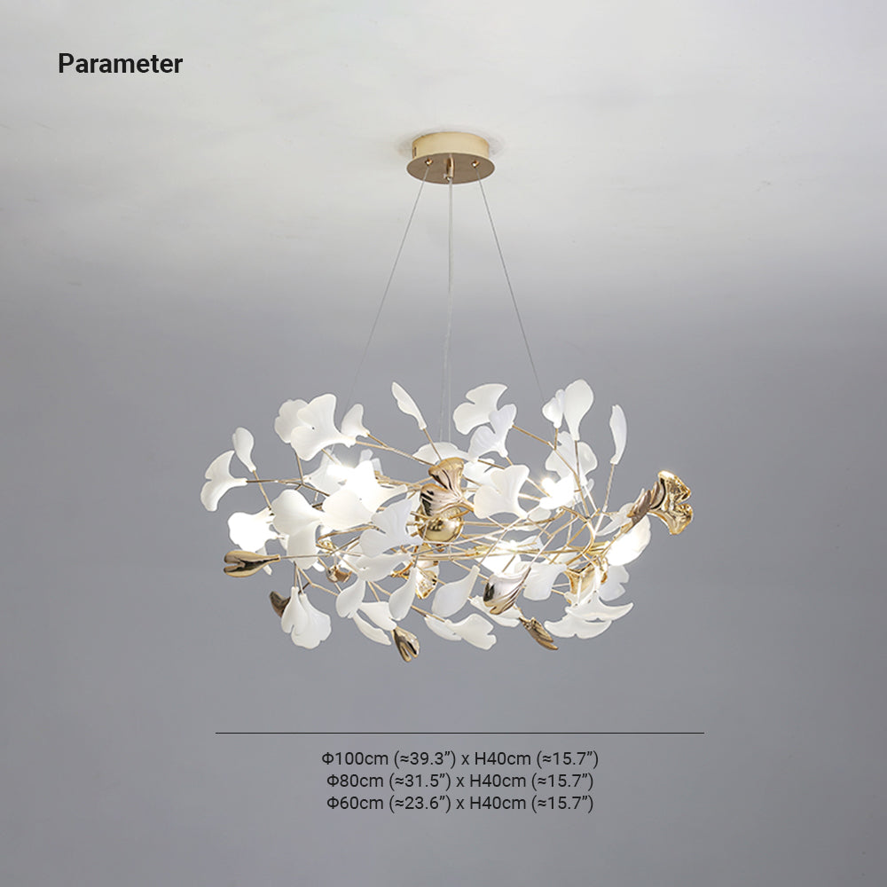 Ceramic Leaf Cluster Pendant Light with Adjustable Cord – Gold Metal Frame Multi-Bulb Chandelier for Dining Room, Living Room & Bedroom | Thomler