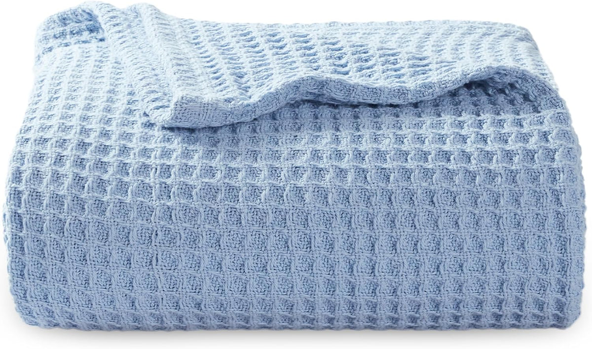 Pure Cotton Thermal Blanket – Queen 90×90 in – Textured Weave Layer for All Seasons – Lightweight & Breathable Throw for Bed or Sofa | Thomler