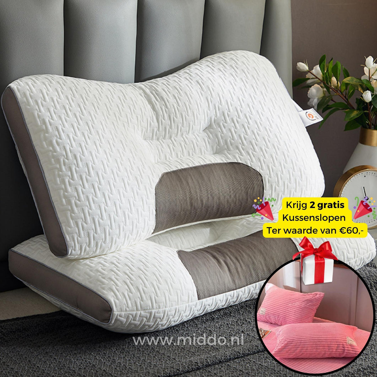 Cervical Support Pillow for Back & Side Sleepers with 2 Free Velvet Covers | Thomler