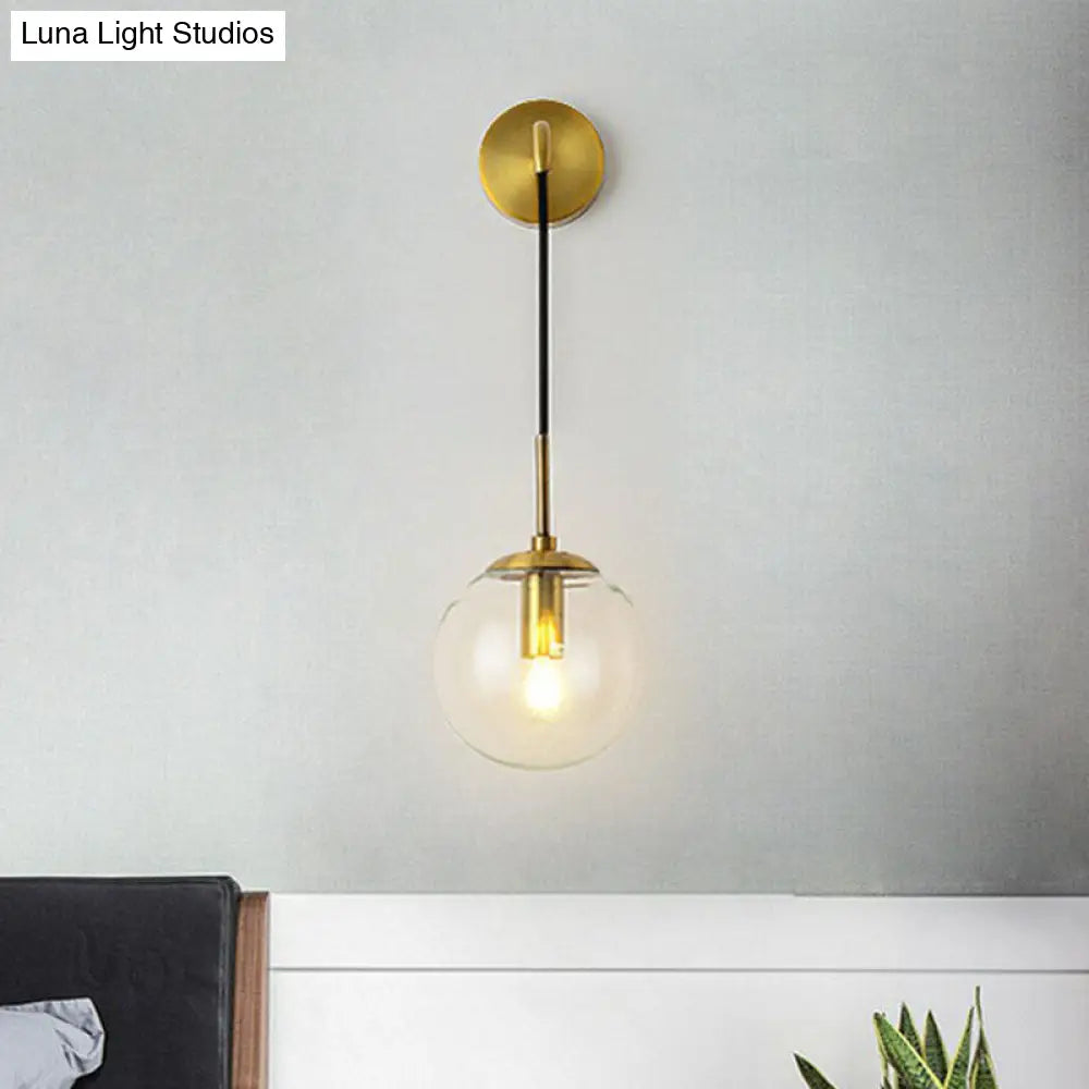 Contemporary Round Glass Wall Sconce | Modern Metal Orb Wall Fixture for Bedroom, Hallway, Foyer | E26 Base Socket | Available in Clear | Thomler