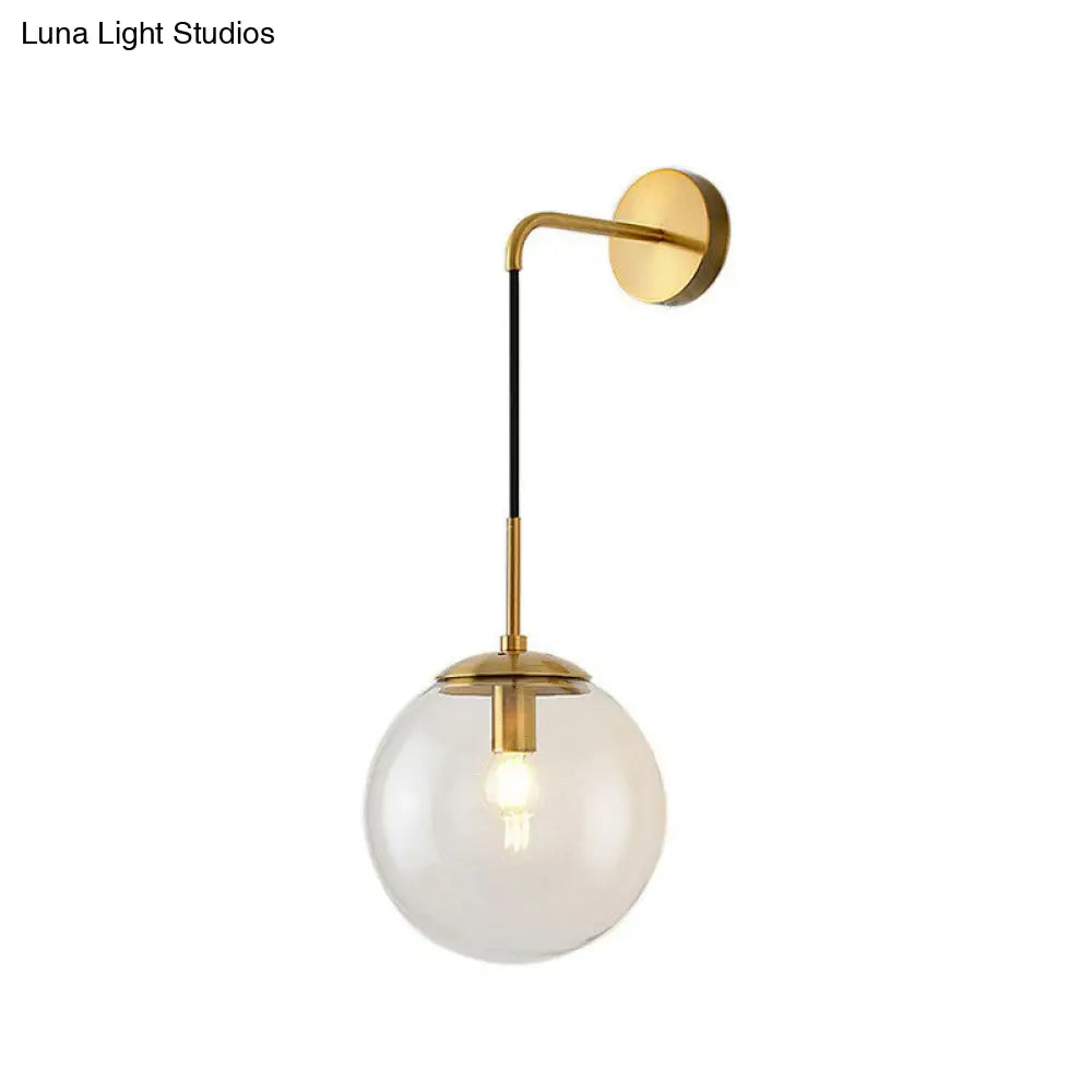 Contemporary Round Glass Wall Sconce | Modern Metal Orb Wall Fixture for Bedroom, Hallway, Foyer | E26 Base Socket | Available in Clear | Thomler