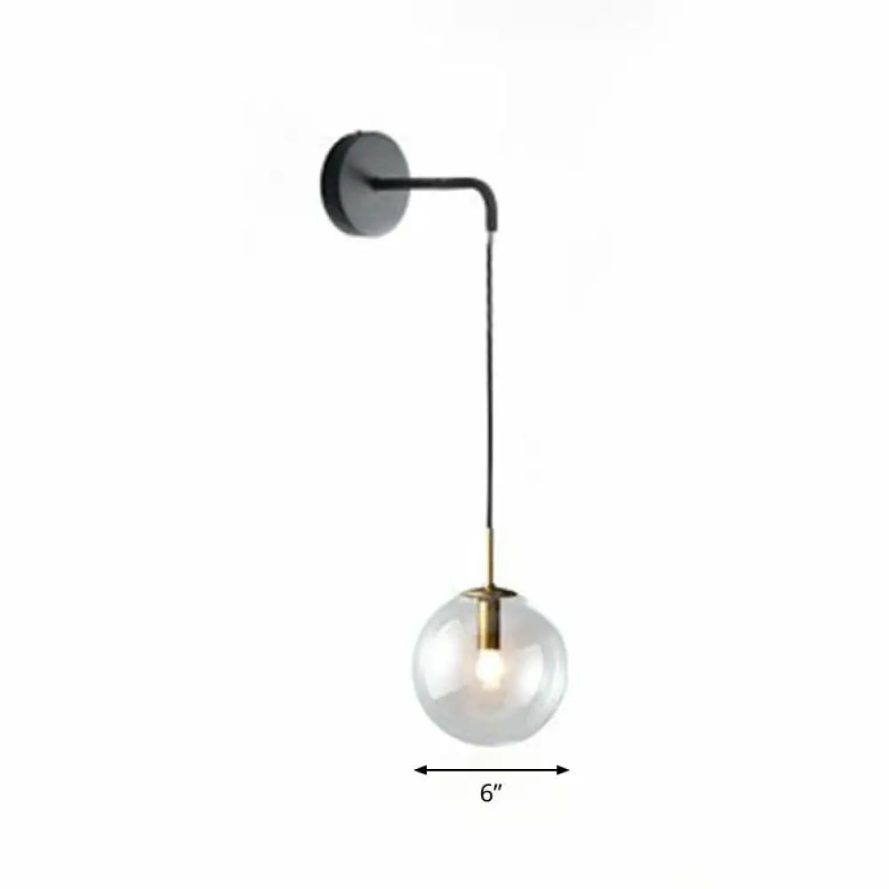Contemporary Round Glass Wall Sconce | Modern Metal Orb Wall Fixture for Bedroom, Hallway, Foyer | E26 Base Socket | Available in Clear | Thomler