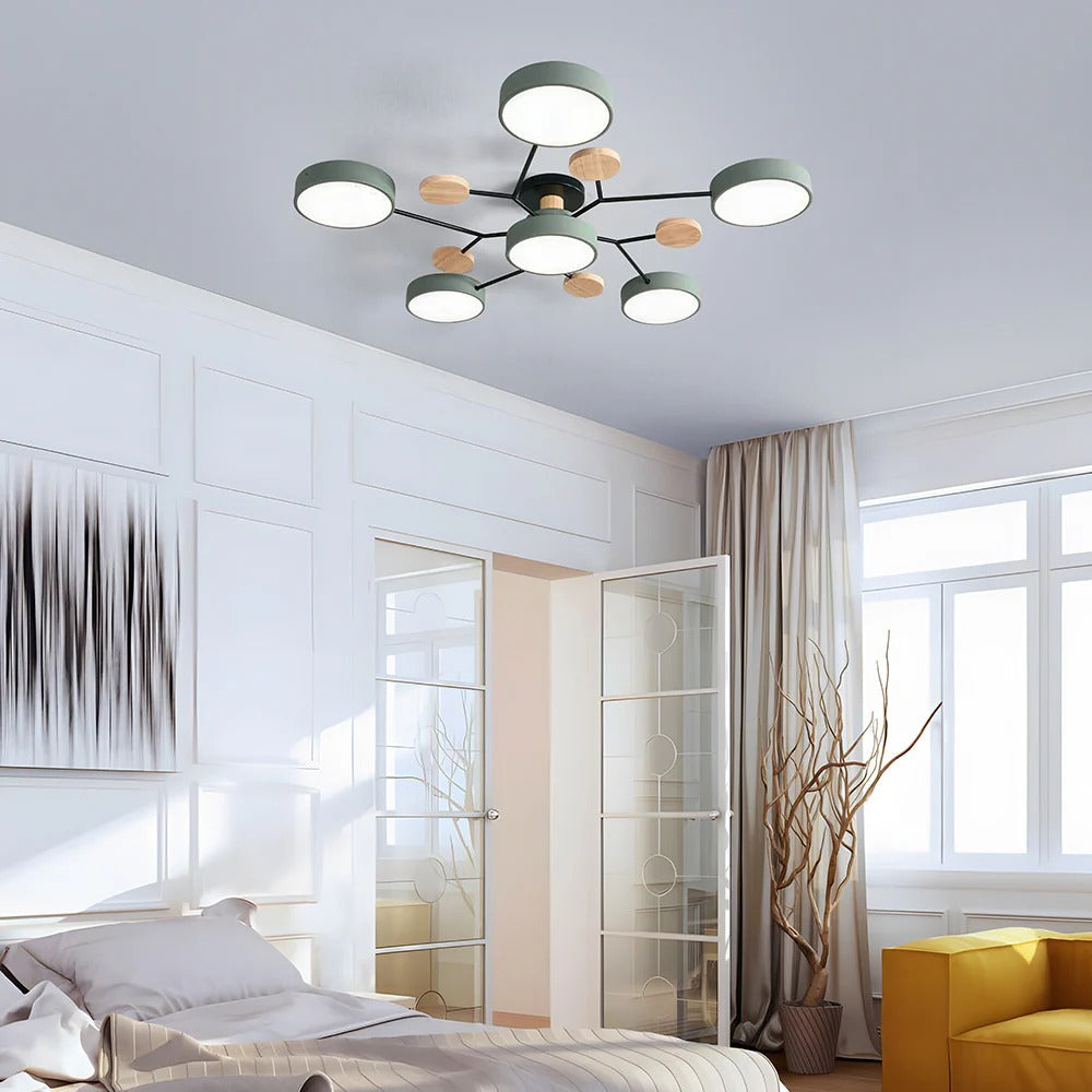 Semi-Flush Ring LED Ceiling Fixture – Multiple Rings, Iron & Acrylic, Dimmable Color Modes for Bedroom, Living Room & Hallway | Thomler