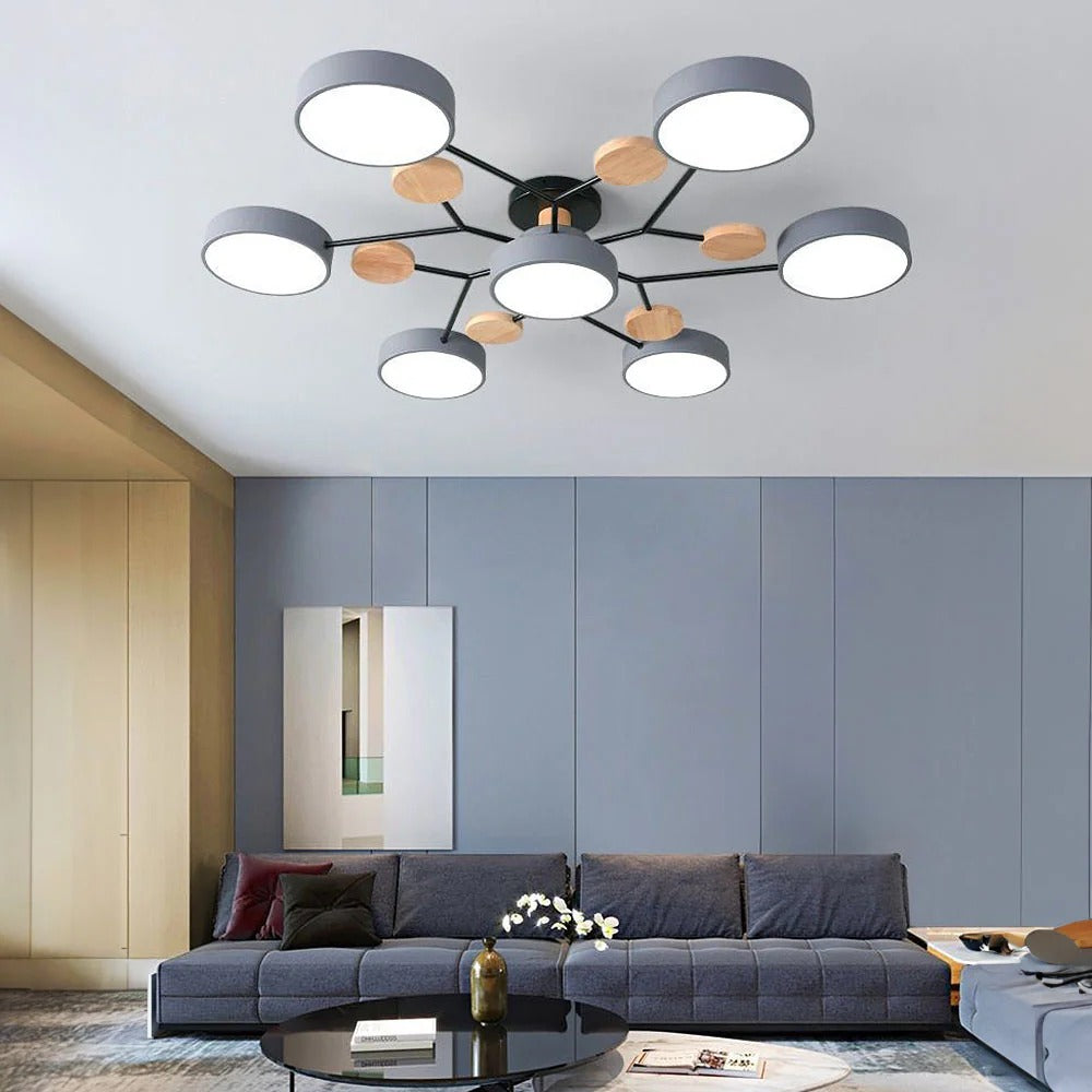 Semi-Flush Ring LED Ceiling Fixture – Multiple Rings, Iron & Acrylic, Dimmable Color Modes for Bedroom, Living Room & Hallway | Thomler