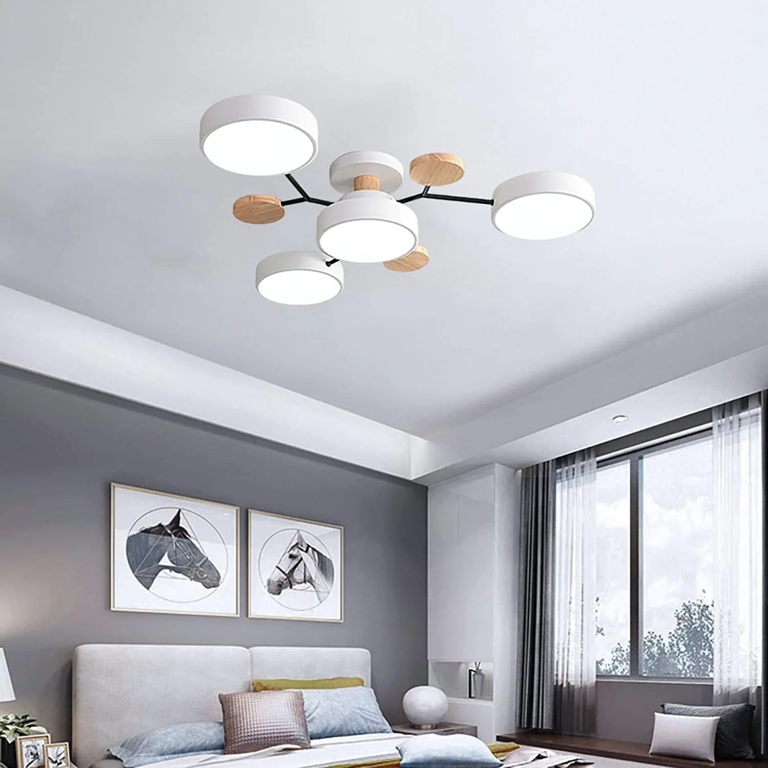 Semi-Flush Ring LED Ceiling Fixture – Multiple Rings, Iron & Acrylic, Dimmable Color Modes for Bedroom, Living Room & Hallway | Thomler