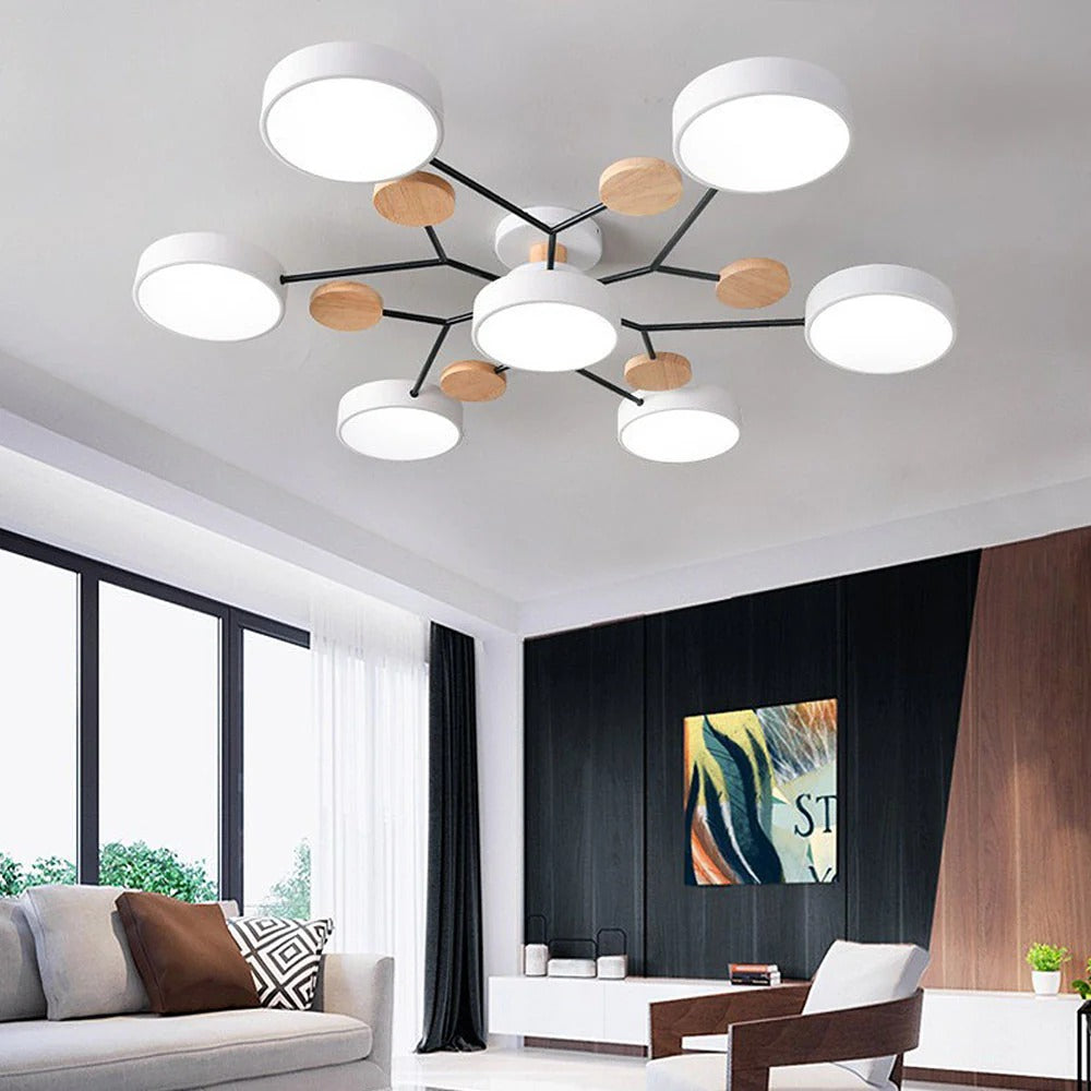 Semi-Flush Ring LED Ceiling Fixture – Multiple Rings, Iron & Acrylic, Dimmable Color Modes for Bedroom, Living Room & Hallway | Thomler