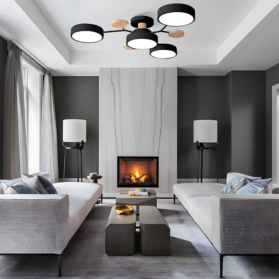 Semi-Flush Ring LED Ceiling Fixture – Multiple Rings, Iron & Acrylic, Dimmable Color Modes for Bedroom, Living Room & Hallway | Thomler